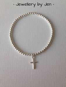 【送料無料】ブレスレット アクセサリ— スターリングシルバービーズストレッチブレスレットクロスsterling silver stretch bea...