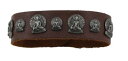【送料無料】ブレスレット　アクセサリ—　ブレスレットレザーブラウンリベットbracelet leather brown with motive rivets buddha