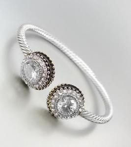 ブレスレット　アクセサリ—　ゴージャスシルバーケーブルバリゴールドポイントクリアトパーズgorgeous silver cable balinese gold points clear topaz kubiczirconia