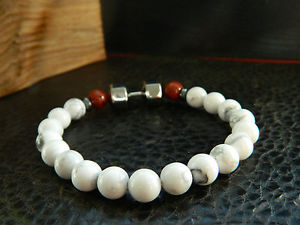 【送料無料】ブレスレット　アクセサリ—　ダンベルブレスレットフィットネススポーツdumbbell braceletnatural white howlite red stonefitnesssportmotivationgift