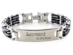 ̵ۥ֥쥹åȡꡡƥ쥹르֥쥹åȥꥯid stainless steel bracelet with rubber with engraving on request with box, no 101neu