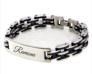 ̵ۥ֥쥹åȡꡡƥ쥹르֥쥹åȥꥯid stainless steel bracelet with rubber with engraving on request with box, no 104neu