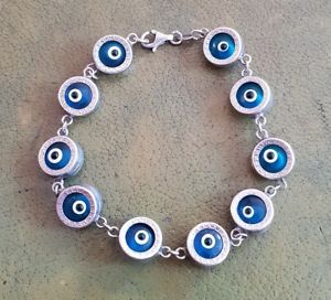 【送料無料】ブレスレット　アクセサリ—　ソリッドシルバーブレスレットblue eye bracelet in solid si..