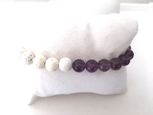 white lava bead amp; amethyst stretch bracelet oil diffuser chakra aromatherapyビーズアメジストストレッチブレスレットオイルディフューザーアロマテラピー※注意※N...