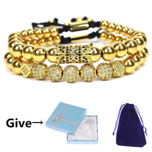 【送料無料】ブレスレット アクセサリ— ホットマイクロクラウンマクラメブレスレットhot luxury women mens gold plated...