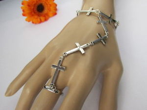 【送料無料】ブレスレット　アクセサリ—　ファッションブレスレットスレーブリングwomen silver metal fashion crosses charm bracelet hand chains slave ring jewelry