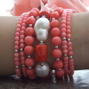 ブレスレット　アクセサリ—　コーラルホワイトパールブレスレットab110609 8 7 strands coral white keshi pearl bracelet