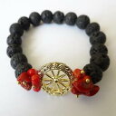 ̵ۥ֥쥹åȡ—ɥȡ֥쥹åȥꥢȥۥwomens gold tone bracelet lava stone, red coral and sicilian cart wheel 366 v