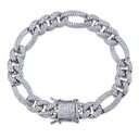 ブレスレット　アクセサリ—　kホワイトゴールドフィガロチェーンリンクメンズヒップホップブレスレット18k white gold cz iced out figaro chain link micropave mens hip hop bracelet