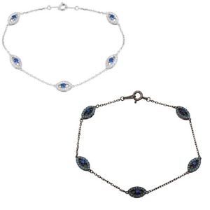 【送料無料】ブレスレット　アクセサリ—　インチスターリングシルバーブレスレット7 inch sterling silver bracelet w cz stones evil eye charms
