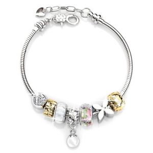 【送料無料】ブレスレット アクセサリ— ガラスビーズブレスレットクリアsilver plated heart flower clear crystals glass beads charms bracelets