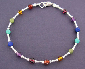 【送料無料】ブレスレット　アクセサリ—　スターリングシルバーブレスレットプラスサイズsterling silver and rainbow gemstones bracelet or anklet in small to plus sizes