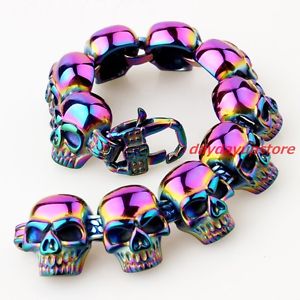 【送料無料】ブレスレット アクセサリ— メンズスカルヘッドバイカーブレスレットステンレススチール 22mm mens skull head bike...
