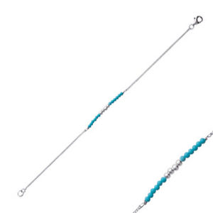【送料無料】ブレスレット　アクセサリ—　ソリッドシルバーターコイズビーズブレスレット18 cm bracele..