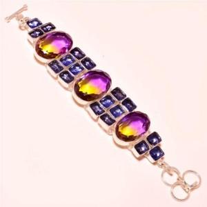 【送料無料】ブレスレット　アクセサリ—　アメジストシルバーブレスレットametrine with amethyst gemstone 925 silver bracelet 78