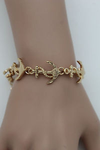 【送料無料】ブレスレット　アクセサリ—　メタルブレスレットファッションジュエリーボートアンカーwomen gold metal bracelet fashion jewelry nautical ship anchor boat sign charms