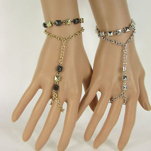 hokushinの【送料無料】ブレスレット　アクセサリ—　ピラミッドブレスレットチェーンladies gold metal pyramid bracelet hand chain fashion slave ring square tin｜アングル2