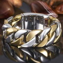 【送料無料】ブレスレット アクセサリ— kゴールドメッキトーンステンレススチールヒップホップブレスレットmens 18k gold plated two tone 23mm stainless steel hip hop wrist bracelet(4)