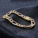 ブレスレット　アクセサリ—　ゴールドメッキフィガロチェーンリンクメンズヒップホップブレスレット18k gold plated cz iced out figaro chain link micropave mens hip hop bracelet