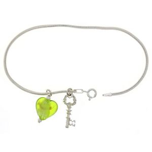 【送料無料】ブレスレット　アクセサリ—　スターリングシルバースネークチェーンブレスレットキーアンプムラノガラス925 sterling silver 8 snake chain bracelet with key amp; heart murano glass charms