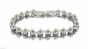 【送料無料】ブレスレット アクセサリ— ステンレススチールアレクサンドライトバイクチェーンブレスレットwomens stainless steel silver alexandrite june birth stone bike chain bracelet