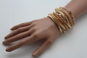 【送料無料】ブレスレット　アクセサリ—　メッシュストリング5wfashion women gold bracelet metallic mesh string 5 strands w doll