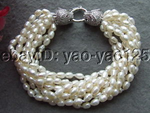 【送料無料】ブレスレット　アクセサリ—　ホワイトライスパールブレスレットs030308 85 9strds white rice pearl bracelet