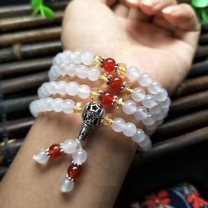 ブレスレット　アクセサリ—　ファッションビーズロングブレスレットfashion 6 mm natural white agate jade 108 beads chinese elasticity long bracelet