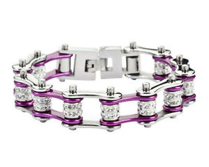 【送料無料】ブレスレット　アクセサリ—　ステンレスキャンディーバイクチェーンブレスレットblingwomens stainless steel candy purple double bling bike chain bracelet us seller