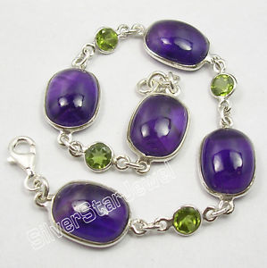 【送料無料】ブレスレット　アクセサリ—　ソリッドシルバーリアルアメジストペリドットヘビーブレスレ..