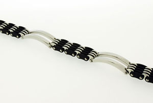 ̵ۥ֥쥹åȡ—ƥ쥹ѥ֥ͥ쥹åȥ륷ꥳ2 panel bracelet in stainless steel with steel and silicone interlinks b33