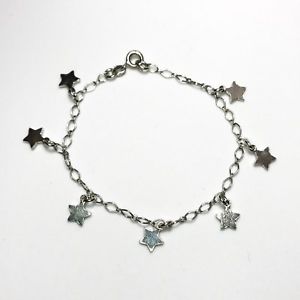 【送料無料】ブレスレット　アクセサリ—　プレーンソリッドスターリングシルバーブレスレットbrand 925 sterling silver fill in plain solid star shaped dangling bracelet