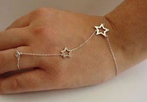 【送料無料】ブレスレット アクセサリ— スターリングシルバーダブルスターオープンチェーンブレスレットアクセント925 sterling silver double open star chain finger bracelet w accents 8 adju