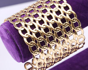 ブレスレット　アクセサリ—　リンクパターンゴールドトーンカフブレスレットhollow link pattern gold tone cuff bracelet