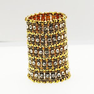 【送料無料】ブレスレット　アクセサリ—　ブレスレットカフス5リバイバルct10bracelet cuff 5 row golden elastic crystal white marri..