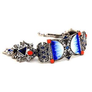 【送料無料】ブレスレット アクセサリ— ブレスレットアールデコオレンジレトロbracelet golden large art deco porcelain blue orange geometric marriage retro