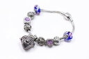 【送料無料】ブレスレット　アクセサリ—　ブレスレットアクリルビーディッドグラスheart essential oils bracelet charm purple acrylic beaded glass round silver