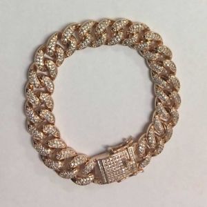 【送料無料】ブレスレット　アクセサリ—　ホップbling 912mmマイアミローズブレスレット10ct cziced out hip hop bling 9inch 12mm miami curb chain rose gold bracelet 10ct cz