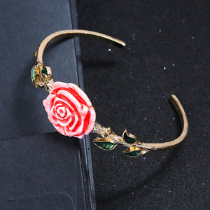 【送料無料】ブレスレット　アクセサリ—　ブレスレットオープンスターリーフフラワーエナメルピンクレトロbracelet open starr leaf flower enamel pink green retro marriage l4