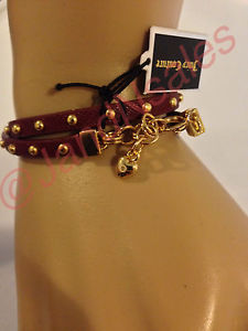 【送料無料】ブレスレット　アクセサリ—　ジューシークチュールダークレッドハートブレスレットラップjuicy couture dark red studded wrap small heart leather bracelet yjruob98