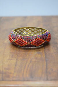 【送料無料】ブレスレット　アクセサリ—　ブレスレットレッドオレンジビーズアールデコゴールドカフビ..