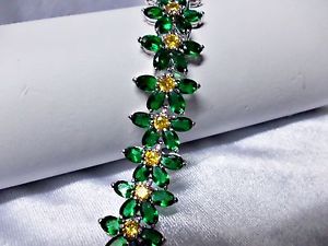 【送料無料】ブレスレット　アクセサリ—　ブレスレットエメラルドシルバーkホワイトゴールドグランプリ75 bracelet emerald syn silver 18k white gold filled gp flower bridal wedding