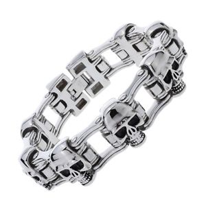 【送料無料】ブレスレット アクセサリ— メンズスカルスケルトンシルバーブレスレットmens skull skeleton silver bracel...