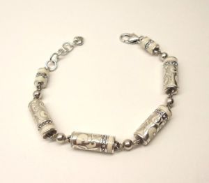 brighton white enamel amp; swarovski crystal silver barrel bracelet rare ブライトンホワイトエナメルスワロフスキークリスタルシルバーバレルブレスレット※注意※NYからの...