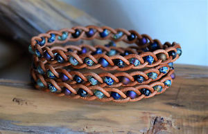 ブレスレット　アクセサリ—　マルチカラーブレスレットピカソビーズラップmulticolor braided leather wrap bracelet handwoven picasso beads yevga 205