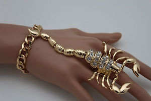 【送料無料】ブレスレット アクセサリ— メタルスコーピオンスレーブブレスレットリングファッションジュエリーfancy women gold metal scorpion hand chain slave bracelet ring fashion jewelry