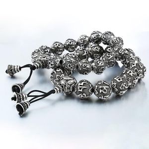 【送料無料】ブレスレット　アクセサリ—　クールハングビーズステンレスブレスレットcool buddhism om mani padme hung beads 316l stainless steel elasticity bracelet