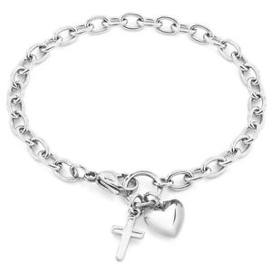 【送料無料】ブレスレット　アクセサリ—　ハートクロスステンレススチールブレスレットチェーンelya heart and cross stainless steel bracelet charms dangling chain anklet charm