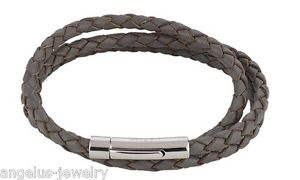 yzuXbg@ANZT?@uXbgalraune eternit, bracelet en cuir, 3reihig, gris, 57 cm, fermoir acier inox