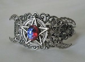 ブレスレット　アクセサリ—　ドラゴンオパールトリプルムーンブレスレットdragons breath fire opal triple moon pentacle bracelet, wiccan pagan witchcraft